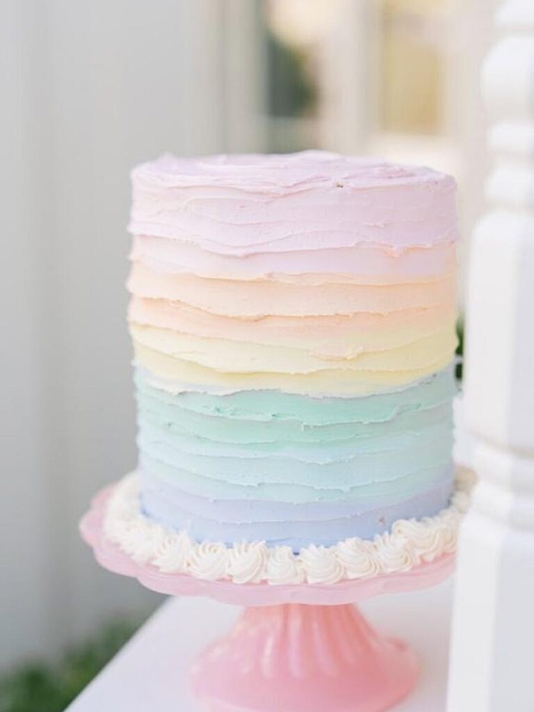 Bolo Festa arco-íris tons pastel - Blog Rica Festa